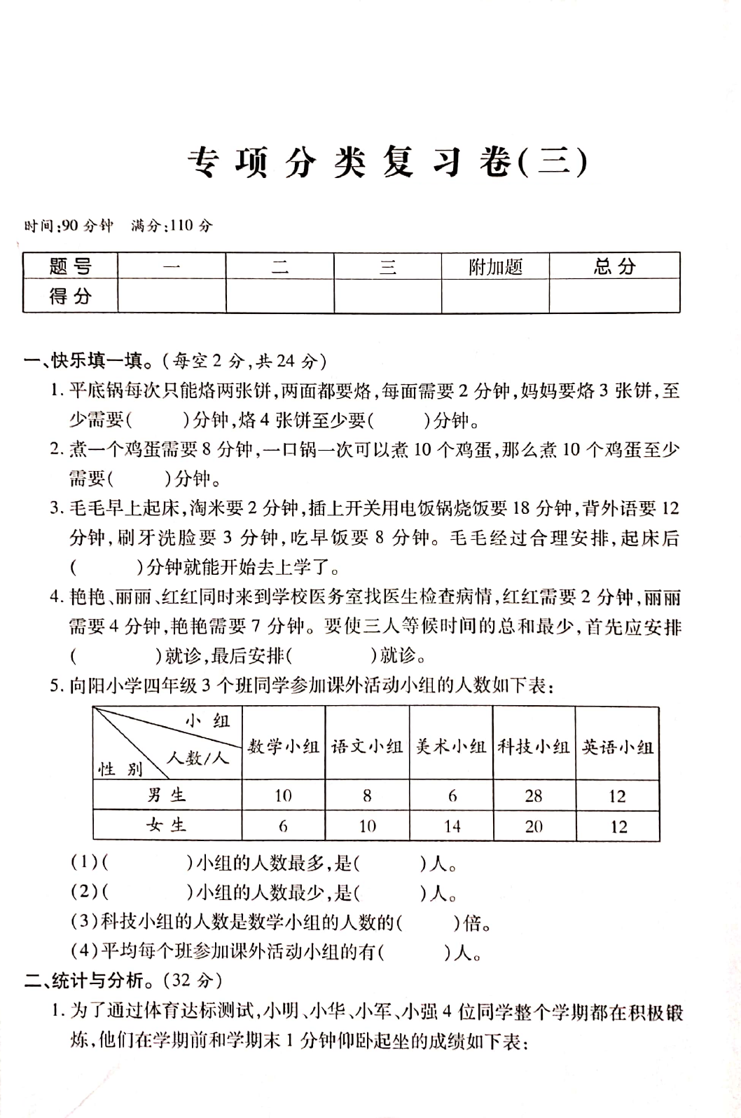 人教版四年级数学复习卷2"